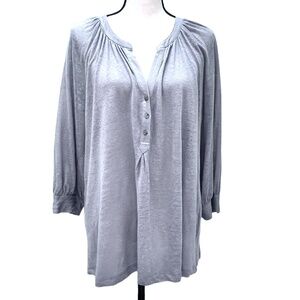 JOIE GRAY KNIT LINEN 3/4 SLEEVE LOOSE FIT BUTTON FRONT BOHEMIAN PEASANT TOP